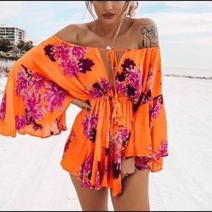 Off the shoulder floral romper